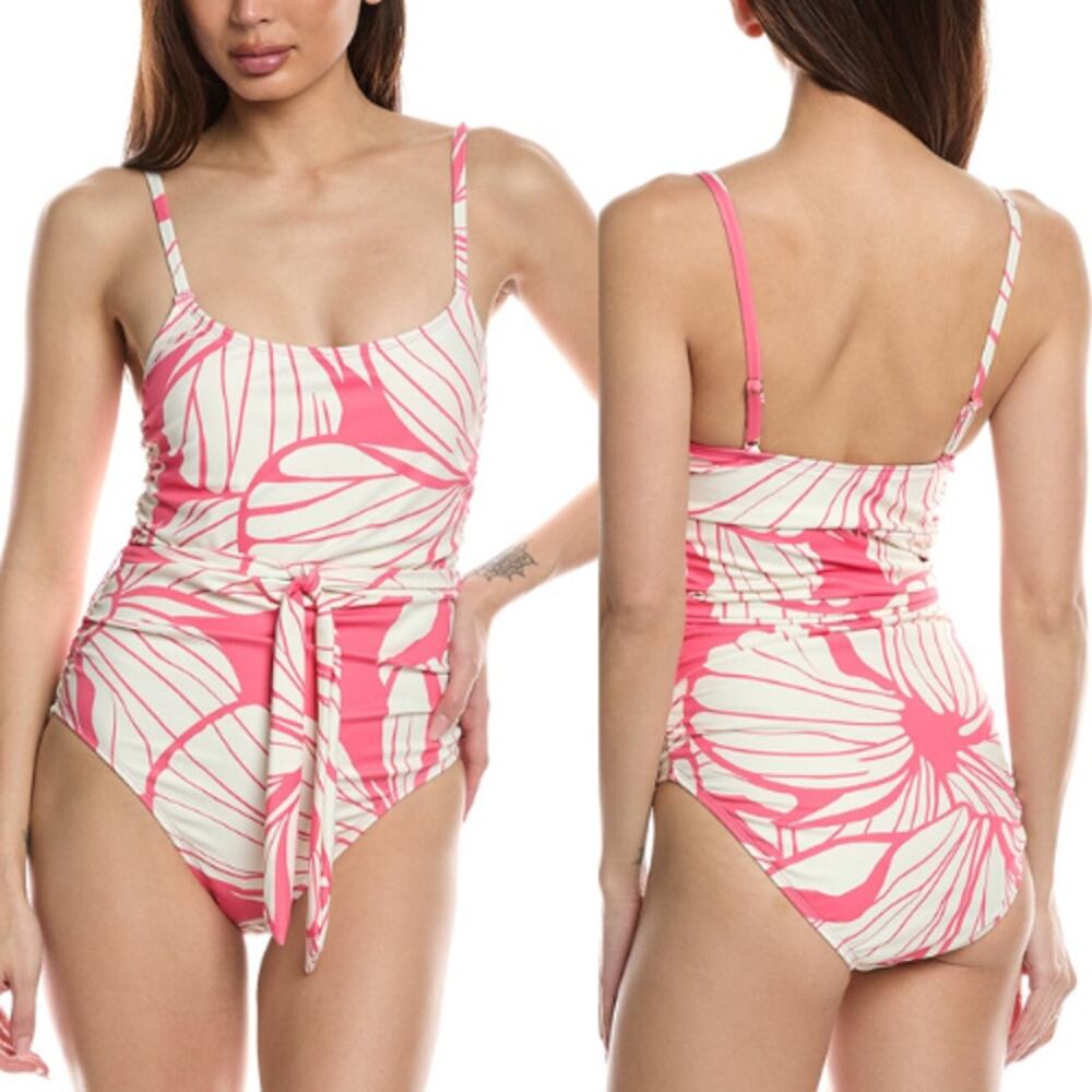 NEW Hutch Zenna One Piece Swimwear Ruched Printed Tropical Plumeria Size Small